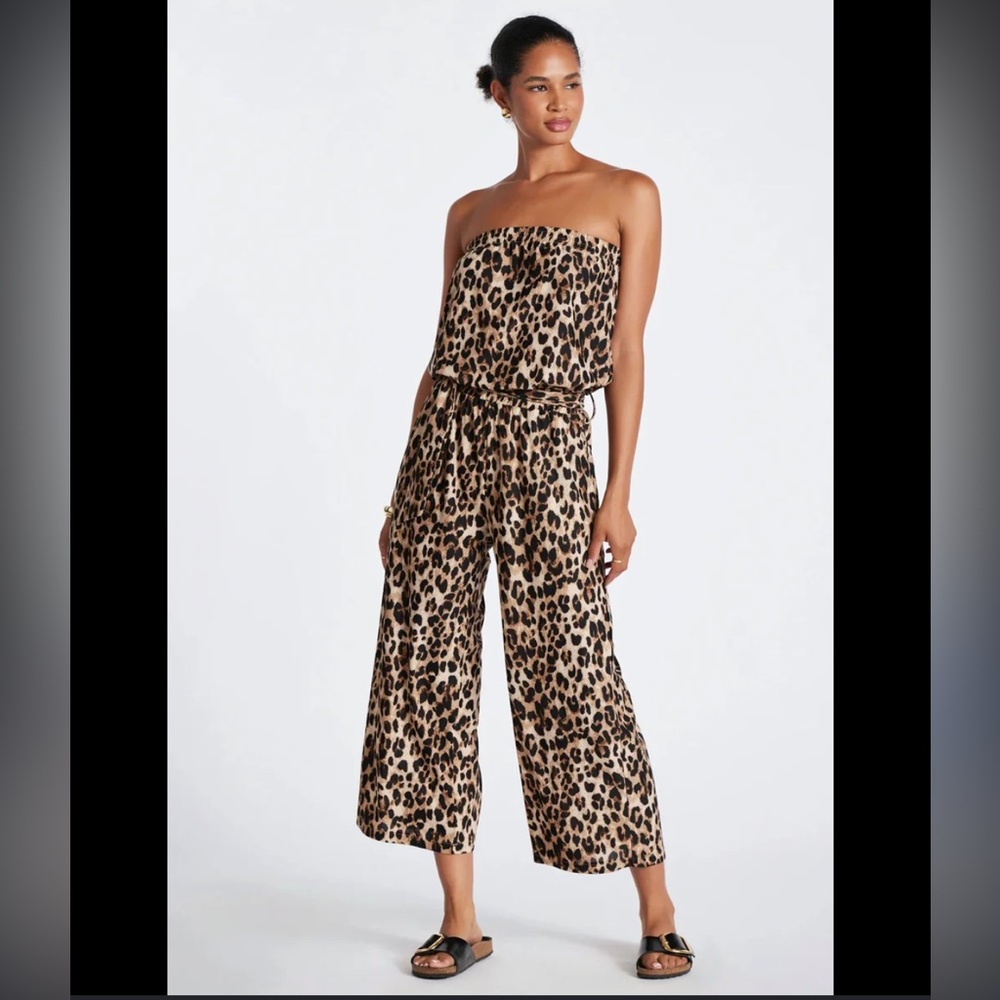 Anthropologie x bishop + young Free Spirit Leopard Print Strapless Jumpsuit